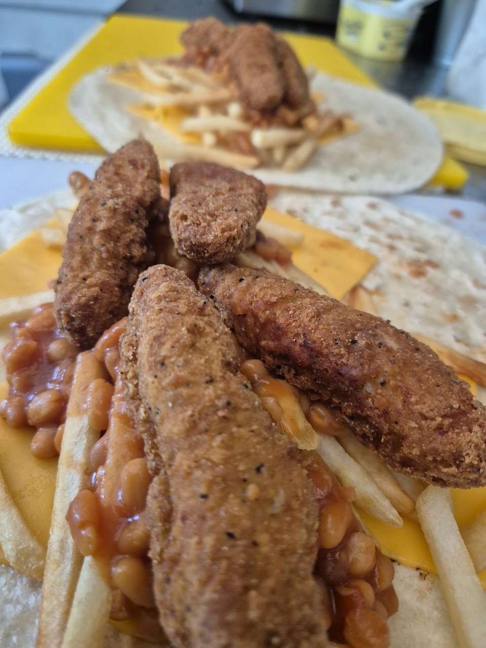 Loaded fries with sausages
